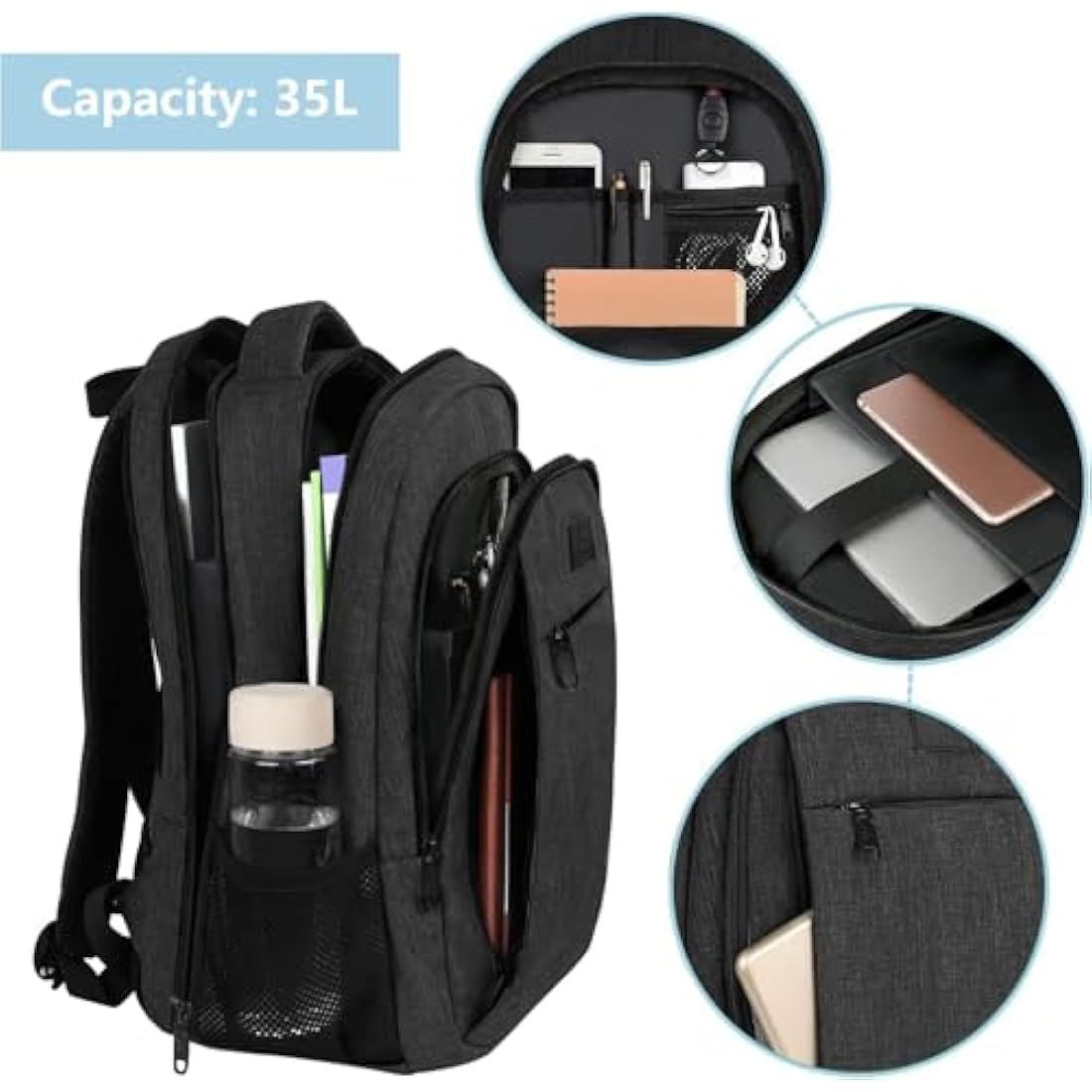MATEIN Travel Laptop Backpack 17.3 Inch Large Computer Backpack Stylish Business Bag Men with USB Charging Port Water Resistant College Rucksack Unisex Lightweight computer Rucksack Daypack, Black