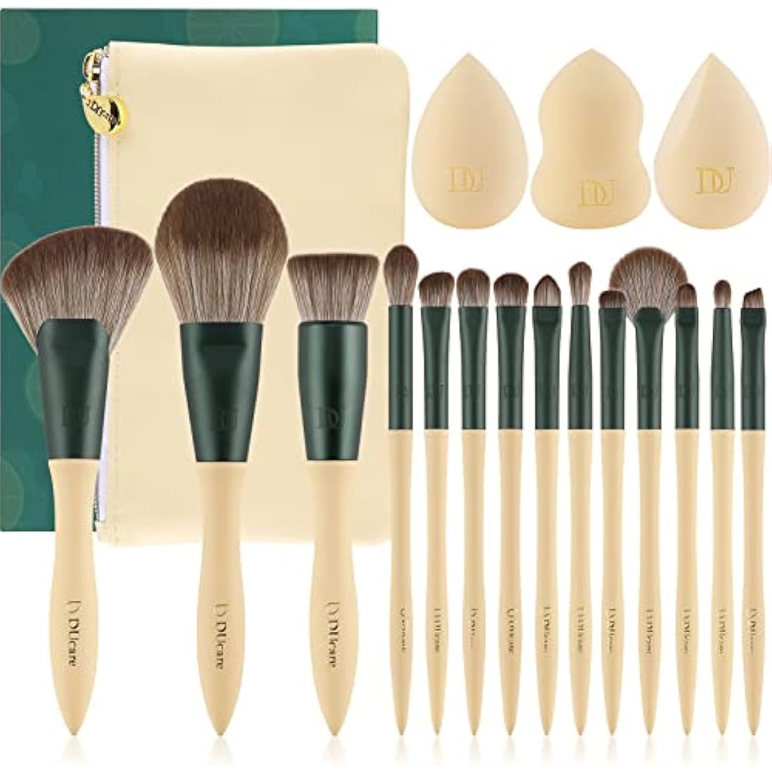 DUcare 14 Pcs Makeup Brush Set - File Series Extremely Comfortable Brown Hair Professional Kabuki Gift Pack