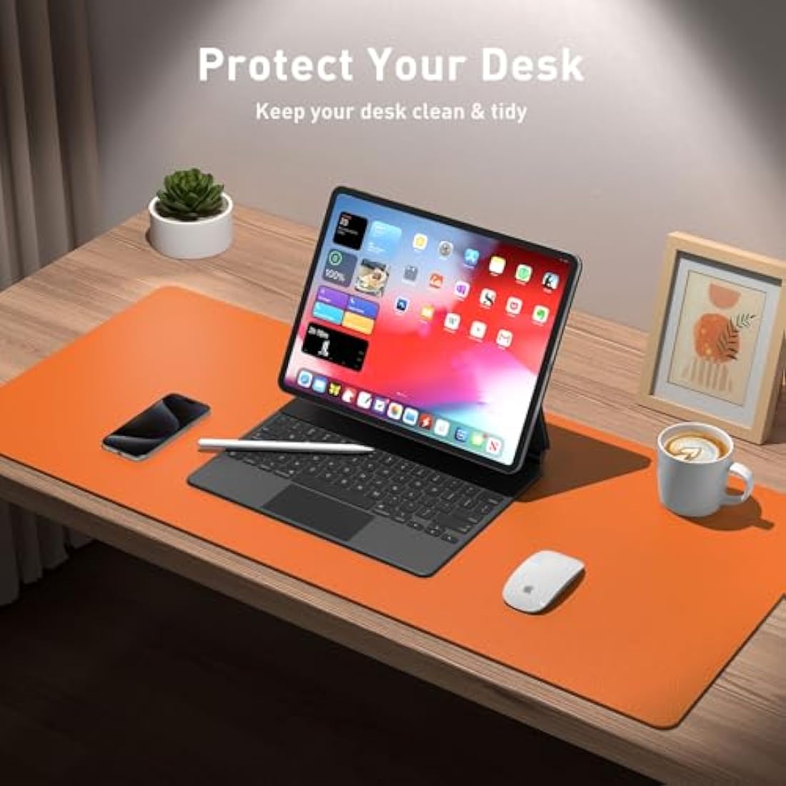 Aothia Leather Pad, Mouse Mat, Office Desk Mat, Non-Slip PU Leather Desk, Laptop Desk Pad, Waterproof Desk Writing Pad for Office and Home(60x35cm,H Orange)