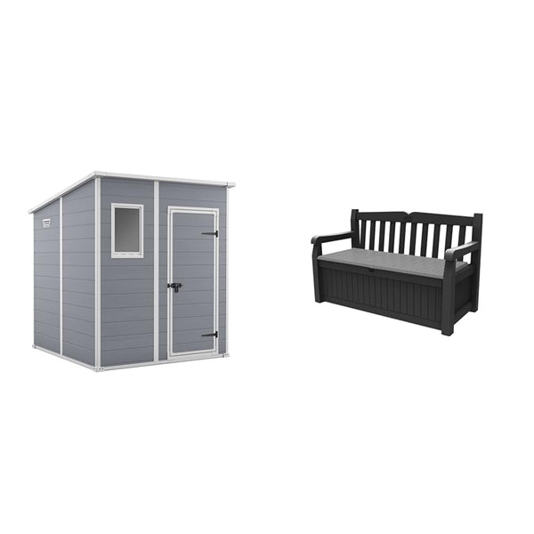 Keter Manor Pent Garden Storage Shed 6 x 6 feet - Grey, 200.6 cm*183.5 cm*183.0 cm