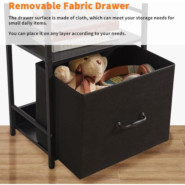 Aibiju Ladder Shelf，5 Tier Bookshelf with Fabric Cloth Drawer, Industrial Ladder Shelf,Steel Frame, Tall Narrow Bookcase with Shelves for Bedroom, Living Room, Black YD-BC001B