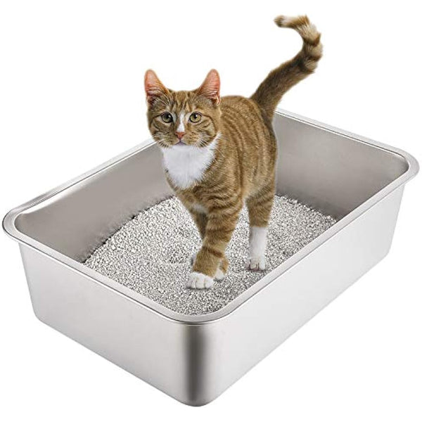 Yangbaga Cat Litter Tray 20"*14"*6" Stainless Steel, Odourless and Spacious Design for Easy Cleaning, Ideal for Large Cats, Multiple Pet Households, Rustproof with Non-Slip Base