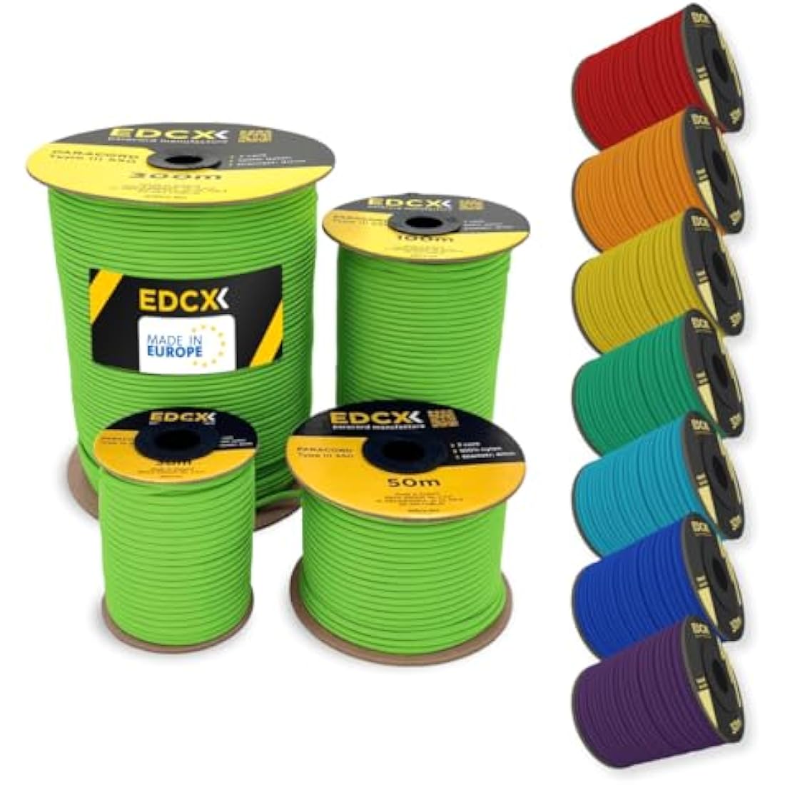 EdcX 4mm Rope 550 - Type III, 100% Rope, 7 Strand Rope, 4mm Rope in Solid Colors