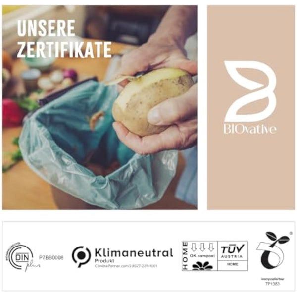 6L organic waste bags with handle - 100% compostable & biodegradable - tear-resistant organic bags for clean disposal with handle - also available as 10L, 20L, 30L