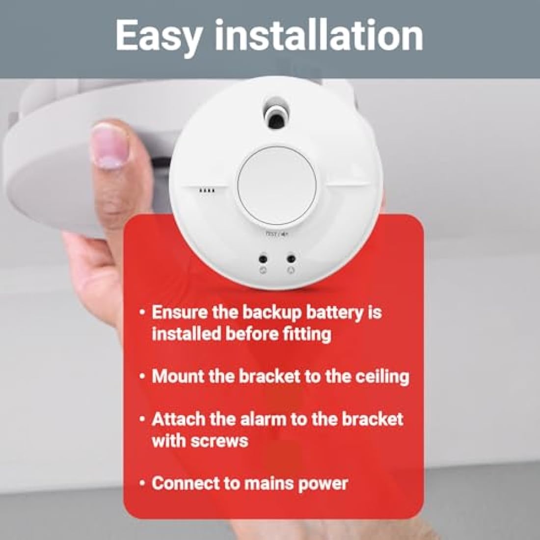 FireAngel Mains Smoke Alarm - SW1-R Mains Powered Optical Smoke Detector with Backup Battery - Wired, Interlinked Smoke Alarms for Home with Test Button and LED Indicators - White