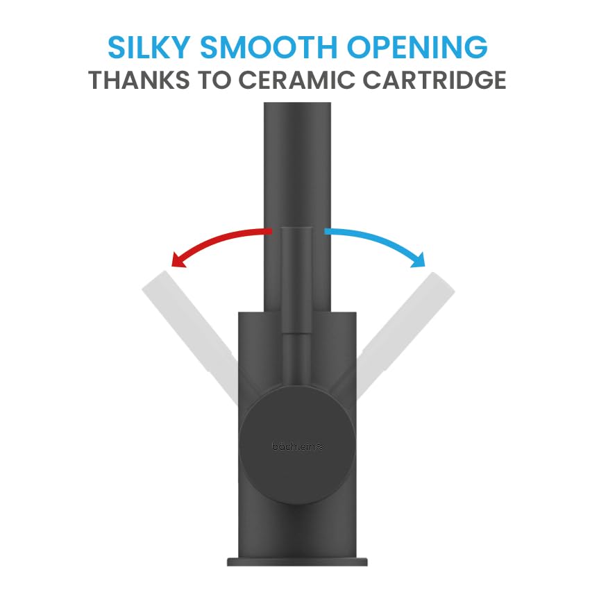 Bächlein Kitchen Faucet 360 Degree Swivel (Brushed Stainless Steel) - One-Hand Sink Mixer with Flexible Neck and Shower with Switch Button, Kitchen Faucet with Magnetic Holder