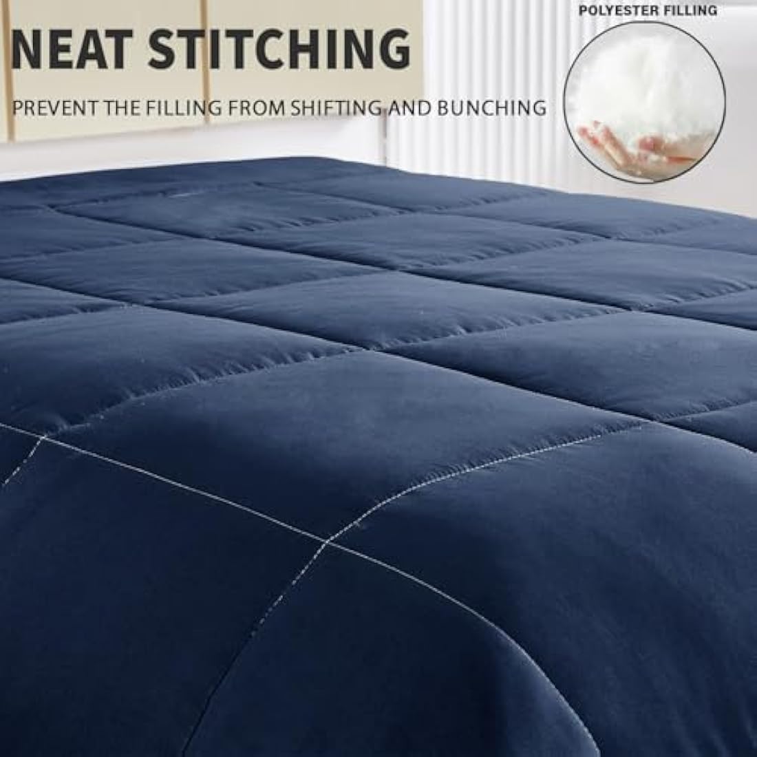 Exclusivo Mezcla 7.5 Tog Double Size Duvet All Seasons, Ultra Soft Reversible Coverless Duvet, Lightweight Down Alternative Comforter, 200x200 cm Navy/Blue