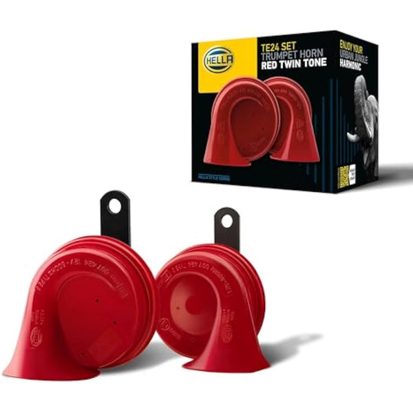 HELLA Trumpet Horn - STYLE HORN TE24 SET - 12V - 110dB(A) - Frequency range from: 400Hz - Frequency range to: 500Hz - Low Tone/High Tone - Electric - Flat Plug-in Connector - 3FH 007 424-811