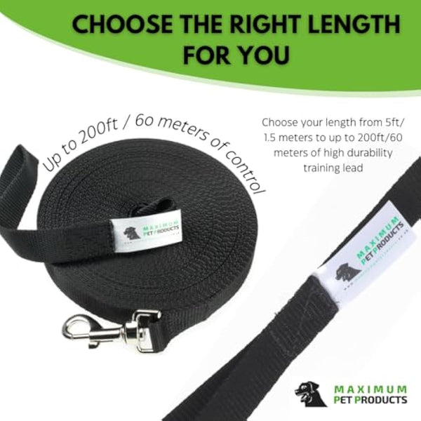 Maximum Pet Products Dog Training Lead (100ft/30m, Black)