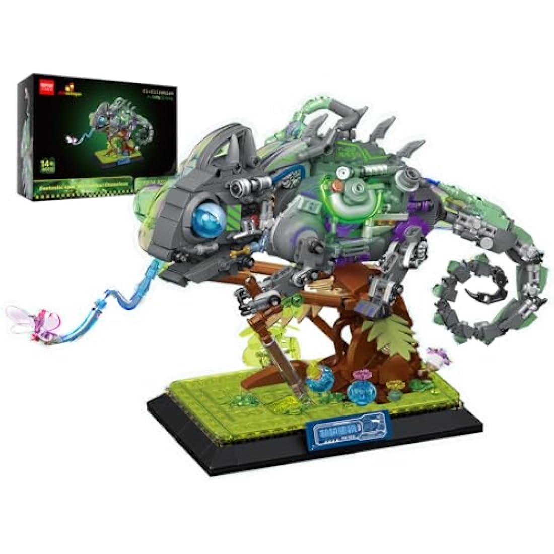 JMBricklayer Neon Body Mechanical Chameleon Building Sets 70124, Cool Animals Collectible Display Model Kits with Base, Creative Design Construction Toys Gifts for Boys Girls Adult (827 Pieces)
