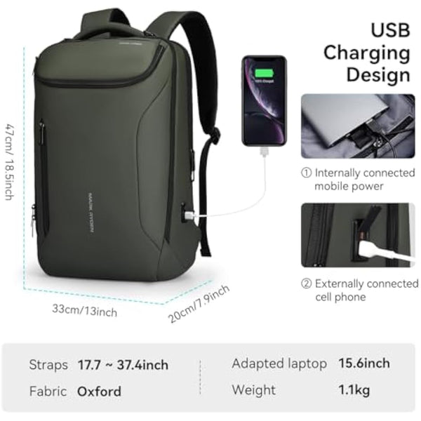 MARK RYDEN mens backpack Large Capacity waterproof laptop backpack business men with USB Charging Port for Official Travel Hiking Pack Fits Under 17.3 Inch Laptop