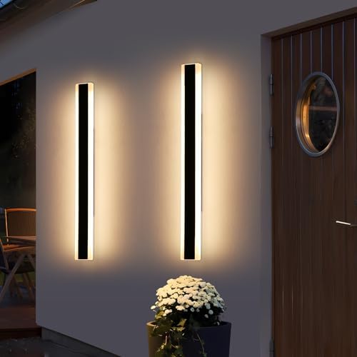Mikeru 100cm Outdoor LED Garden Wall Light, 2pack Modern Minimalist Outdoor Long Wall Light, Warm White 3000K Hardwired IP65 Waterproof Wall Sconce for Garage, Balcony, Staircase Lighting