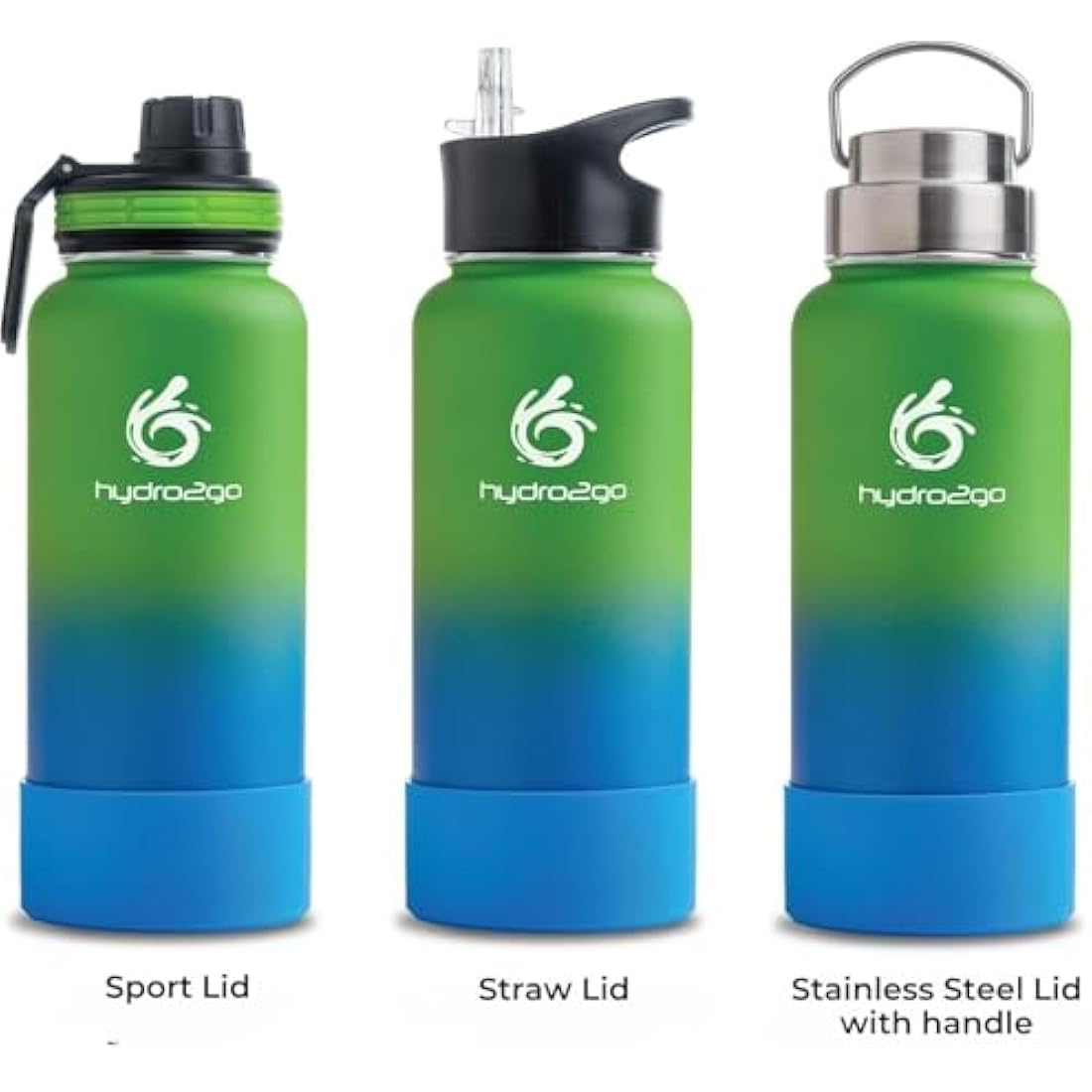 hydro2go Stainless Steel Water Bottle – BPA-Free Bottle for Kids, School, Sports & Outdoor – Keeps Drinks Hot for up to 12H and Cold for up to 24H – Includes 3 Drinking Caps – 950 ml (Earth)