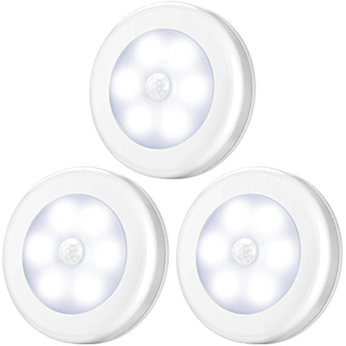 AMIR Motion Sensor Light, 3 Pack Stick-On Cabinet Night Light, Battery Powered Stair Lights with Adhesive Pads, Under Cabinet Lights for Wardrobe, Cupboard, Closet, Hallway, Kitchen, Stairs, White
