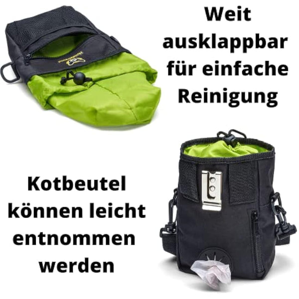 Hundefreund Dog Treat Bag | 4 in 1 with Waist Strap, Belt Clip, Belt Straps and Shoulder Strap | 4 Compartments