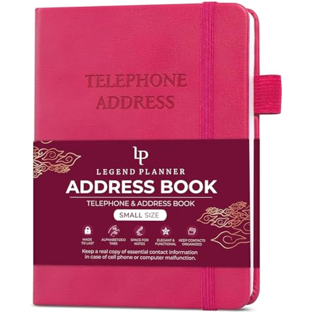 Legend Planner Address Book with Alphabetical Tabs – Mini Telephone Contacts Book for Phone Numbers, Addresses, Passwords, Small (Hot Pink)