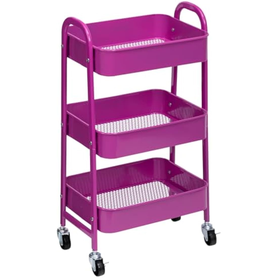 DOEWORKS Storage Trolley Metal 3-Tier Storage Cart on Wheels Rolling Kitchen Trolley Craft Trolleys Beauty Trolleys Utility Shelves for Books Room Bathroom Office, Dark Purple
