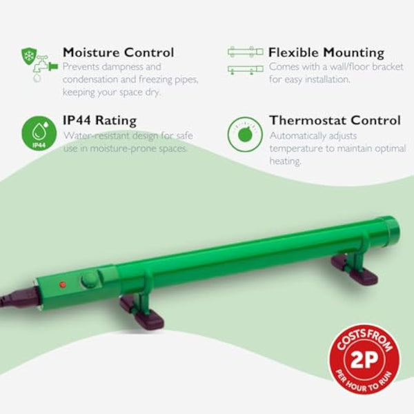 Hylite Ecoheater Greenhouse & Shed Tube Heater with Thermostat Green 500mm 55W