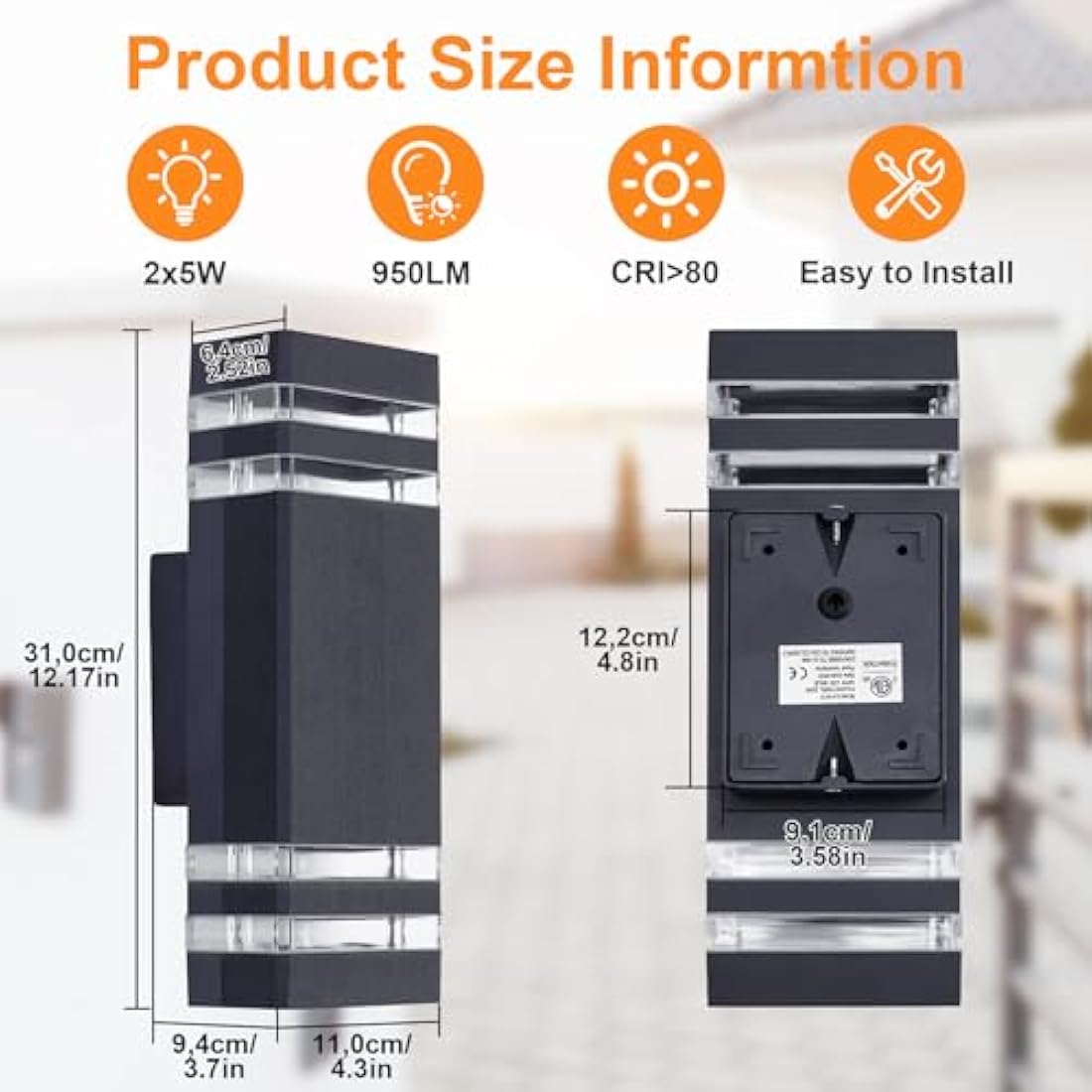 CELAVY Outdoor Wall Lights Mains Powered Outside Up Down Lights, IP65 Waterproof LED Porch Front Door Light, Square GU10 External Modern Lighting Exterior Sconce Lamp for House, Anthracite Grey