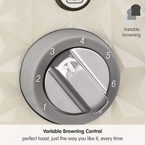 Morphy Richards Vector 4 Slice Toaster, High Gloss Geometric Design, Defrost and Reheat, Variable Width Slots, Removeable Crumb Tray,Cream, 248132