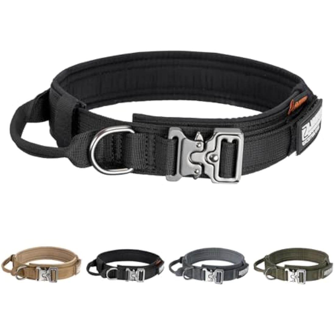EXCELLENT ELITE SPANKER Tactical Dog Collar Nylon Adjustable Training Collar Military Dog Collar Heavy Duty Metal Buckle with Control Handle for Medium and Large Dogs with Patches(BLK-XL)
