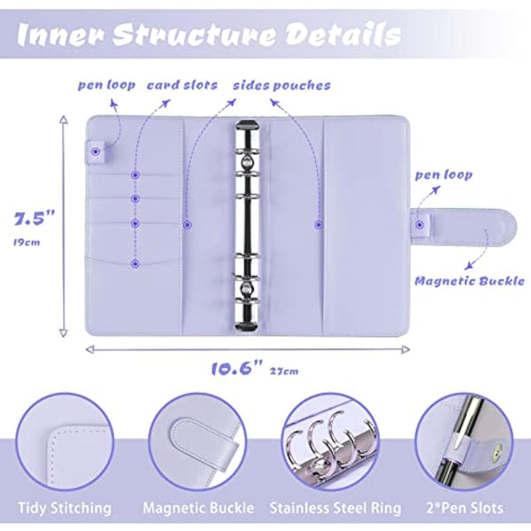 ChangWanna A6 Money Budget Ring Binder - Money Saving Wallet Organiser Binder with Pockets, Cash Stuffing Budget Wallet Planner with Cash Envelope, Money Folder Wallet Organiser for Cash Saving