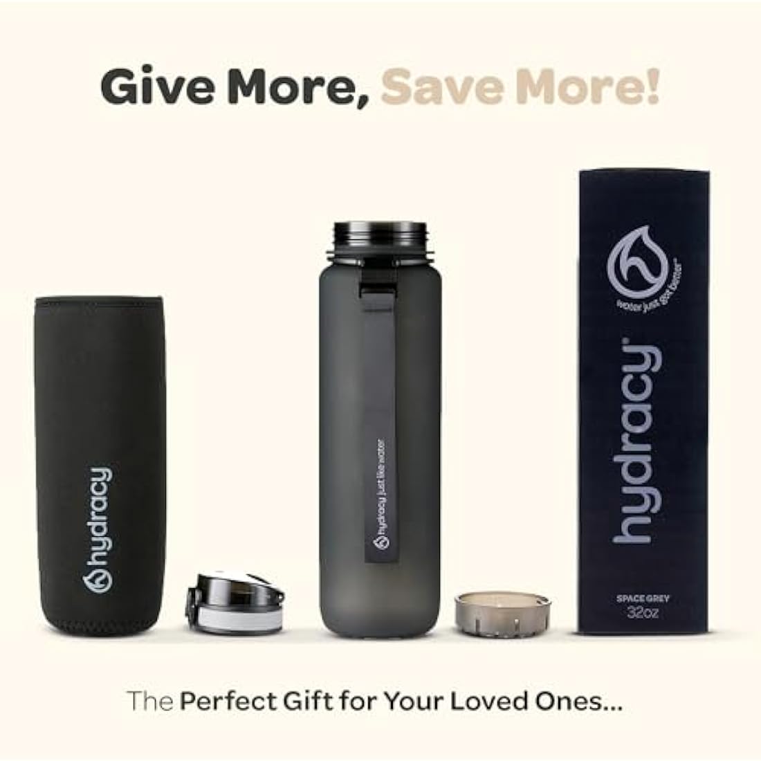 Hydracy Water Bottle with Time Marker -Large 1 Litre BPA Free Water Bottle & No Sweat Sleeve -Leak Proof Gym Bottle with Fruit Infuser Strainer & Times to Drink -Ideal for Fitness Sport & Outdoor