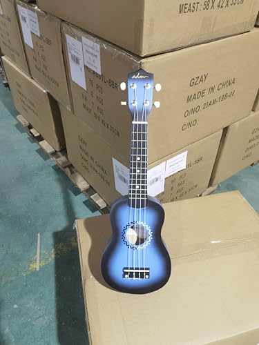 ADM Soprano Ukulele Set for Kids and Beginners, Ukulele Starter Kit with Bag, Clip-On Tuner, Rainbow Strings, Colourful Strap, Plectrum, Fingerboard Sticker, Chord Card (Dark Blue)