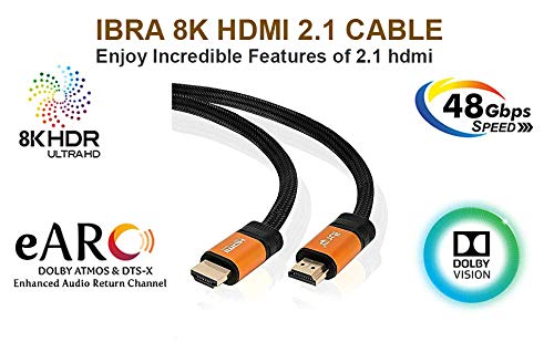 IBRA 2.1 HDMI Cable 8K, 1m Ultra HD Lead High-Speed Cord 48Gbps | Supports 8K@60HZ 4K@120HZ 4320p Compatible with Fire TV 3D Support Ethernet Function 8K UHD 3D-Xbox PlayStation PS3 PS4 PC-Orange