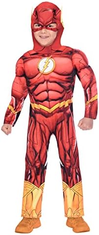 Amscan - Kids The Flash Costume Jumpsuit with Padded Chest Mask Series DC Super Heroes Theme Party Carnival