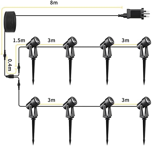 Svater Garden Lights Mains Powered, 92FT/28m 8-in-1 LED Landscape Lights 2W Warm White 3000K 27V IP65 Waterproof Outdoor Spotlights Pathway Lighting for Lawn Yard, Patio,Driveway,Party