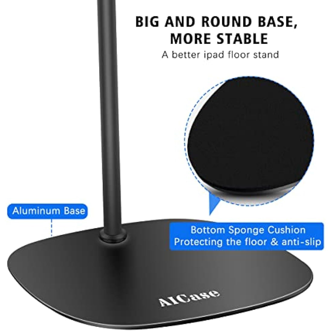 AICase Aluminium Adjustable Height Adjustable (91 cm - 137 cm) & 2.2 kg Stable Base with Gooseneck Compatible with iPad/Tablet from 4.6-13 Inches/Mobile Phone Holder Holder Floor Stand