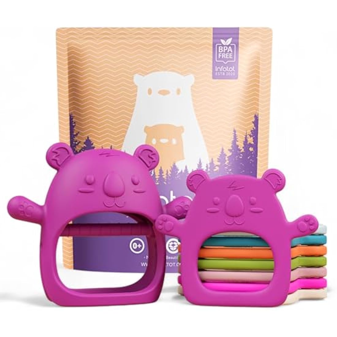 Infatot® Teething Toys for Baby Gifts – 2-Pack Koda Koala Teether Mitten Glove, Soothing Hand Teethers for Infants, Baby Toys 0-6 Months and Up, Newborn Essentials for Teething Relief, Deep