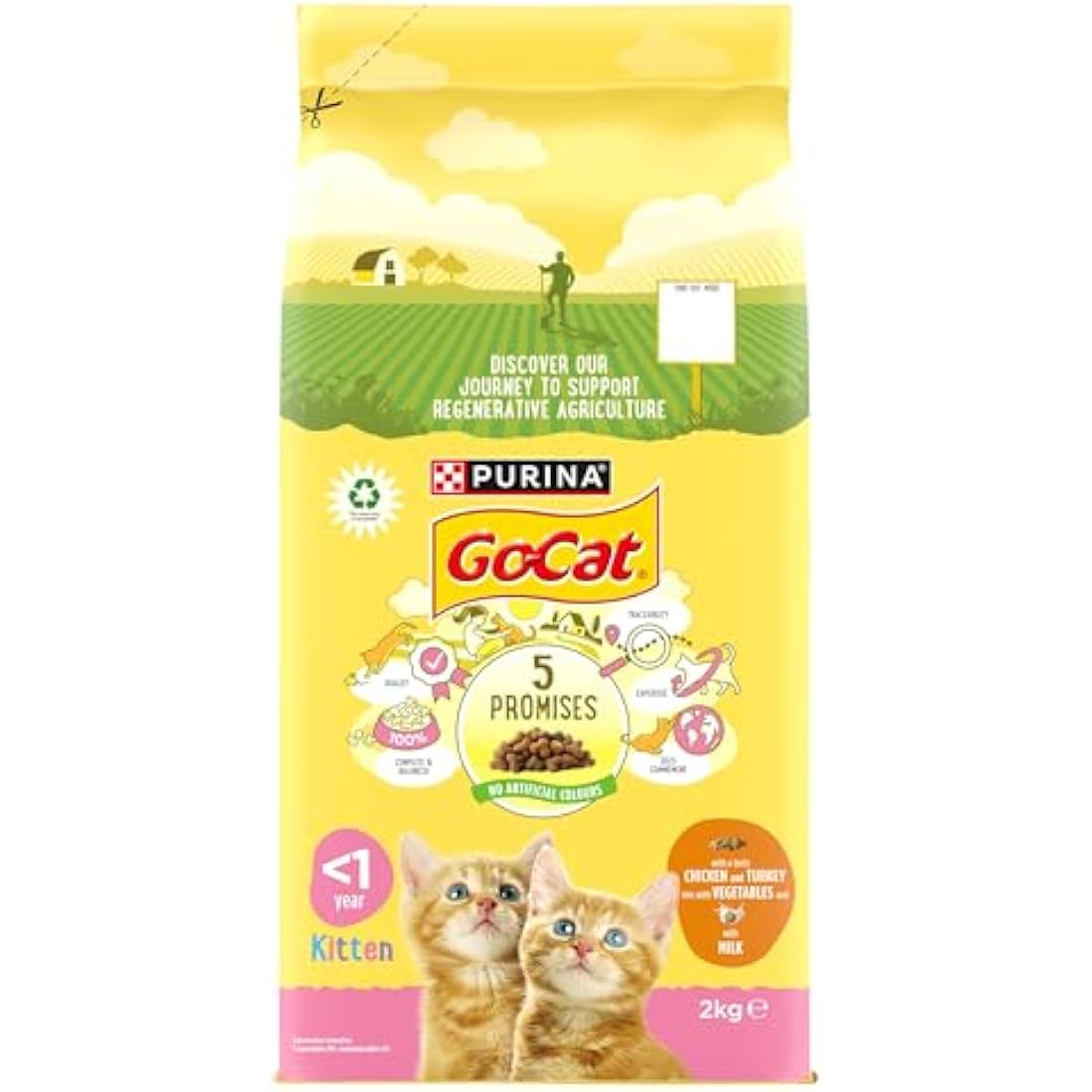 GO-CAT Kitten Chicken, Turkey and Milk Dry Cat Food 2kg, Pack of 4