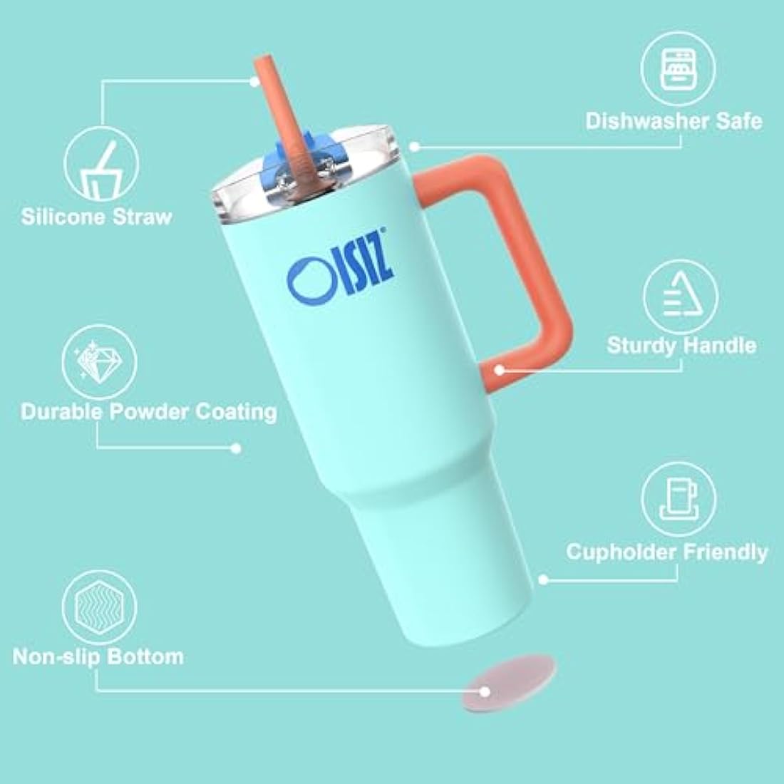 OISIZ 40oz Tumbler with Handle Water Bottle with Straw Lid 1200ml Stainless Steel Drink Cup Reusable Insulated Vacuum Cup Travel Coffee Mug Travel Cup Cupholder Friendly,Leak Proof,Keep Cold for 32Hr