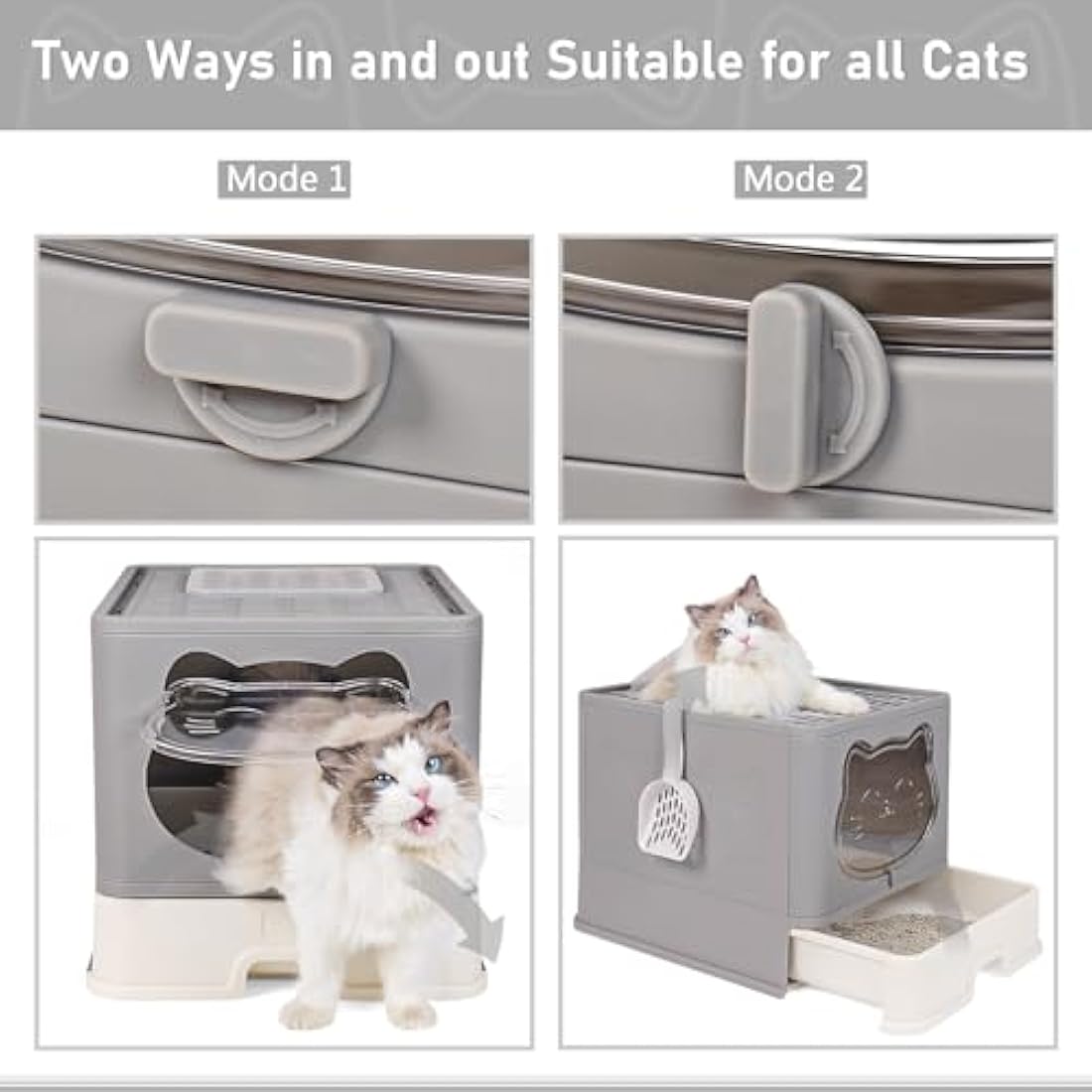HelloMiao Fully Enclosed Cat Litter Box with Lid, Foldable Extra Large Cat Toilet, Drawer Type Litter Tray with Plastic Scoop, Suitable for Cats Under 17.6Ib(8kg)