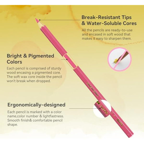 Arrtx 72 Watercolour Pencils Set with Nylon Brush, Water-Soluble Pencils for Adults Artists & Beginner, Quality Cores, Vivid Colours, For Mixing, Drawing and Sketching, Art Folding Travel Case