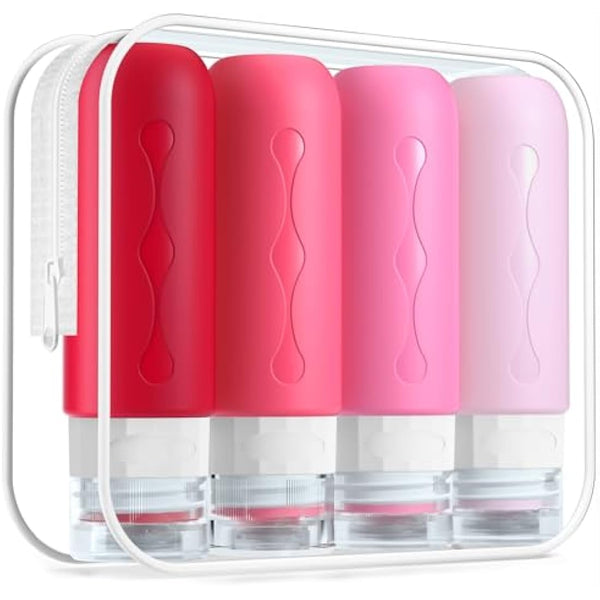 Gemice Portable Travel Bottle, 4 Pack Silicone Travel Containers Set LeakProof Refillable Squeezable for Lotion Liquid Shampoos, Soap and Toiletries (90ml)