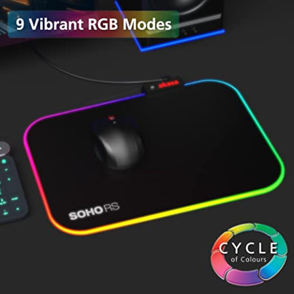 Akasa SOHO RS High Precision RGB Mouse Pad | Gaming Mouse Mat with 9 RGB Modes | Water-Resistant Mousepad | Anti-Slip Base | USB Powered | 350X250X4 mm | For PC, Laptop, Computer | AK-MPD-06RB