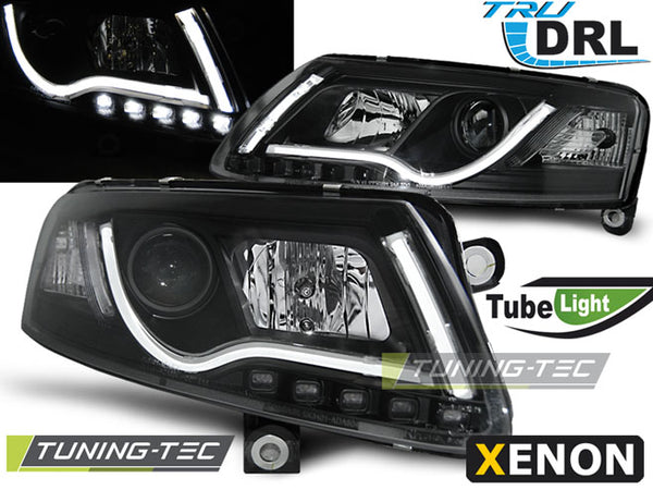 Tuning-Tec LED DRL XENON Lightbar Headlights AUDI A6 C6 04-08 Black LHD