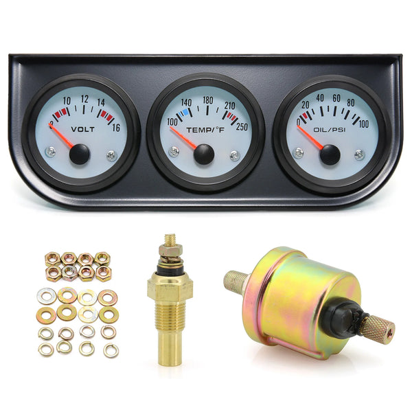 3 in 1 Voltmeter 8-16V Water Temp 100-250°F 0-100psi Oil Pressure Gauge Kit With Sensor Triple Mete For Car SUV Truck