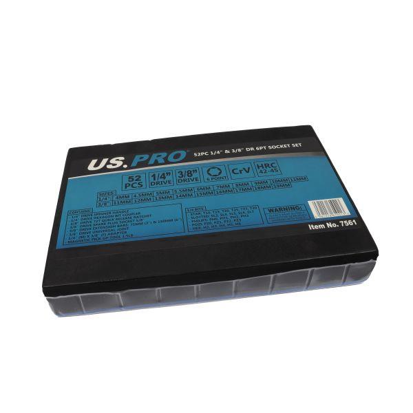 US PRO Tools 52pc Socket Set 1/4" 3/8" DR Metric 4 -19mm 6 Point in EVA Foam 7561