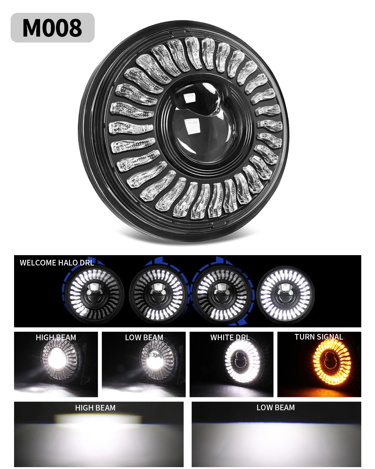 BraveWAY 5.75″ Round LED Headlight for Motorcycle 5-3/4 inch Moto Light with White/Amber DRL+ Start-up Gradient Welcome Halo