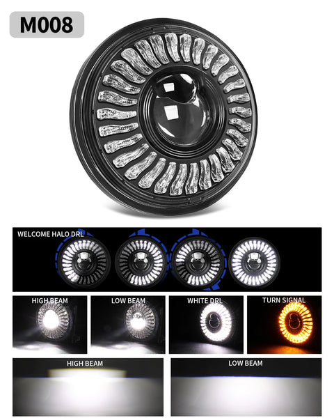 BraveWAY 5.75″ Round LED Headlight for Motorcycle 5-3/4 inch Moto Light with White/Amber DRL+ Start-up Gradient Welcome Halo