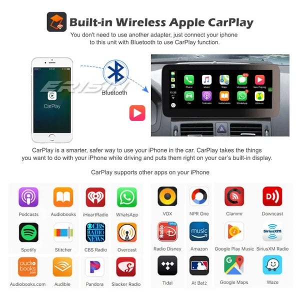 ES2640C 10.25" Android 10.0 Car Stereo GPS Sat Nav Radio for Mercedes Benz C-Class W204 2008-2010 with NTG IPS Wireless CarPlay DAB+ 4G WiFi