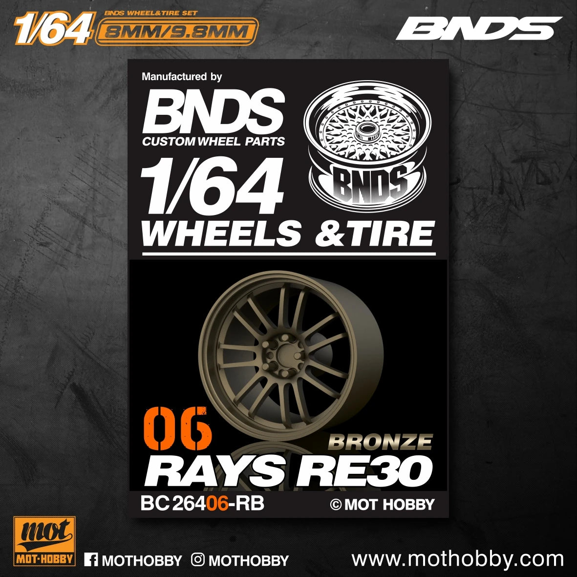 BNDS 1/64 Wheels With Rubber Tires ABS Assembly Rims Modified Parts for 1:64 Model Car VIP Style Detail-up Set New Clearance