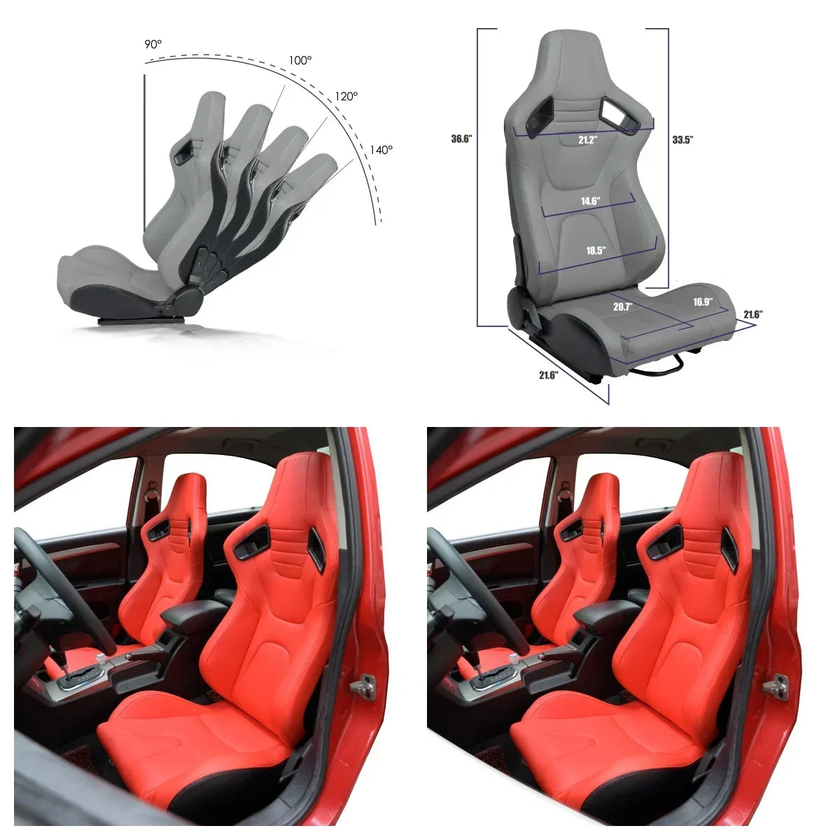 JBR1088 JIABEIR Gray Series PVC Racing Seats New Popular Adjustable Vehicle Accessories with SIM Simulator for Car Owners