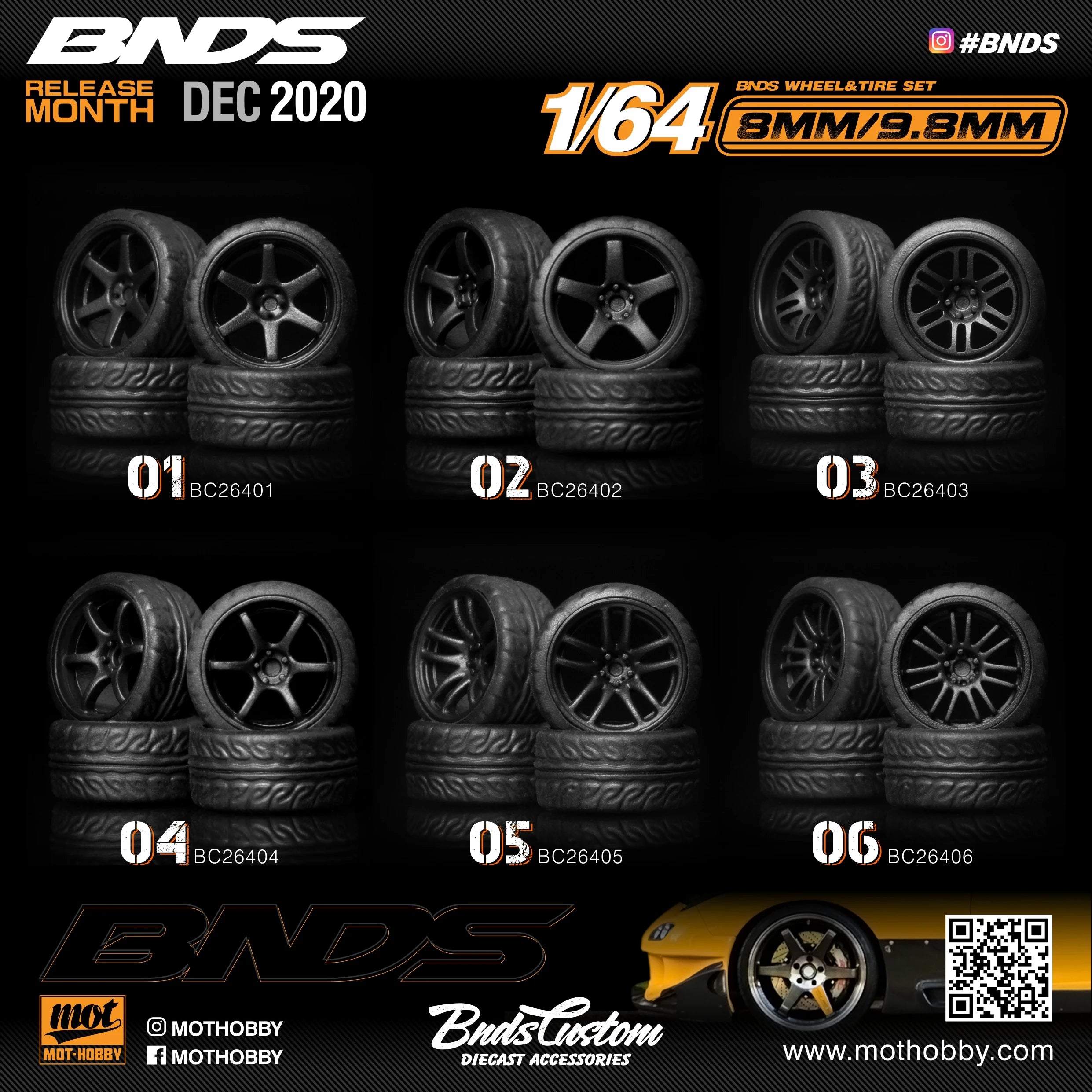 BNDS 1/64 Wheels With Rubber Tires ABS Assembly Rims Modified Parts for 1:64 Model Car VIP Style Detail-up Set New Clearance