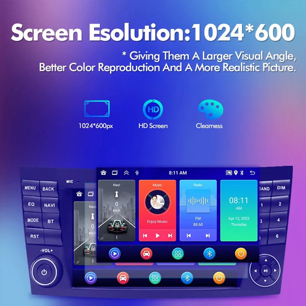 Junuse For Mercedes Benz E-class W211 E200 E220 E300 E350 E240 E280 CLS Car Auto Radio 2Din Android 12 Multimedia GPS Carplay BT