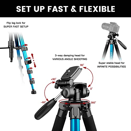 Victiv 72-inch Camera Tripod Aluminum Monopod T72 Max. Height 182cm- Lightweight and Compact for Travel with 3-way Swivel Head and 2 Quick Release Plates for DSLR Video Shooting - Black